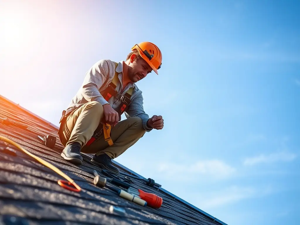 A technician performing routine maintenance on a roof, ensuring its longevity and preventing potential problems.
