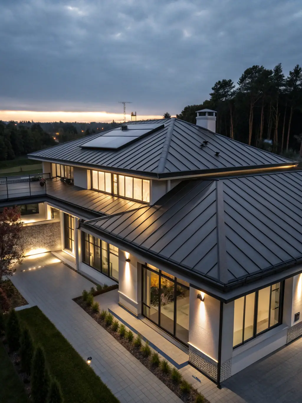 A drone shot of a completed roofing project by Long View Roofing San Antonio, showcasing the aesthetic appeal and structural integrity of their work.