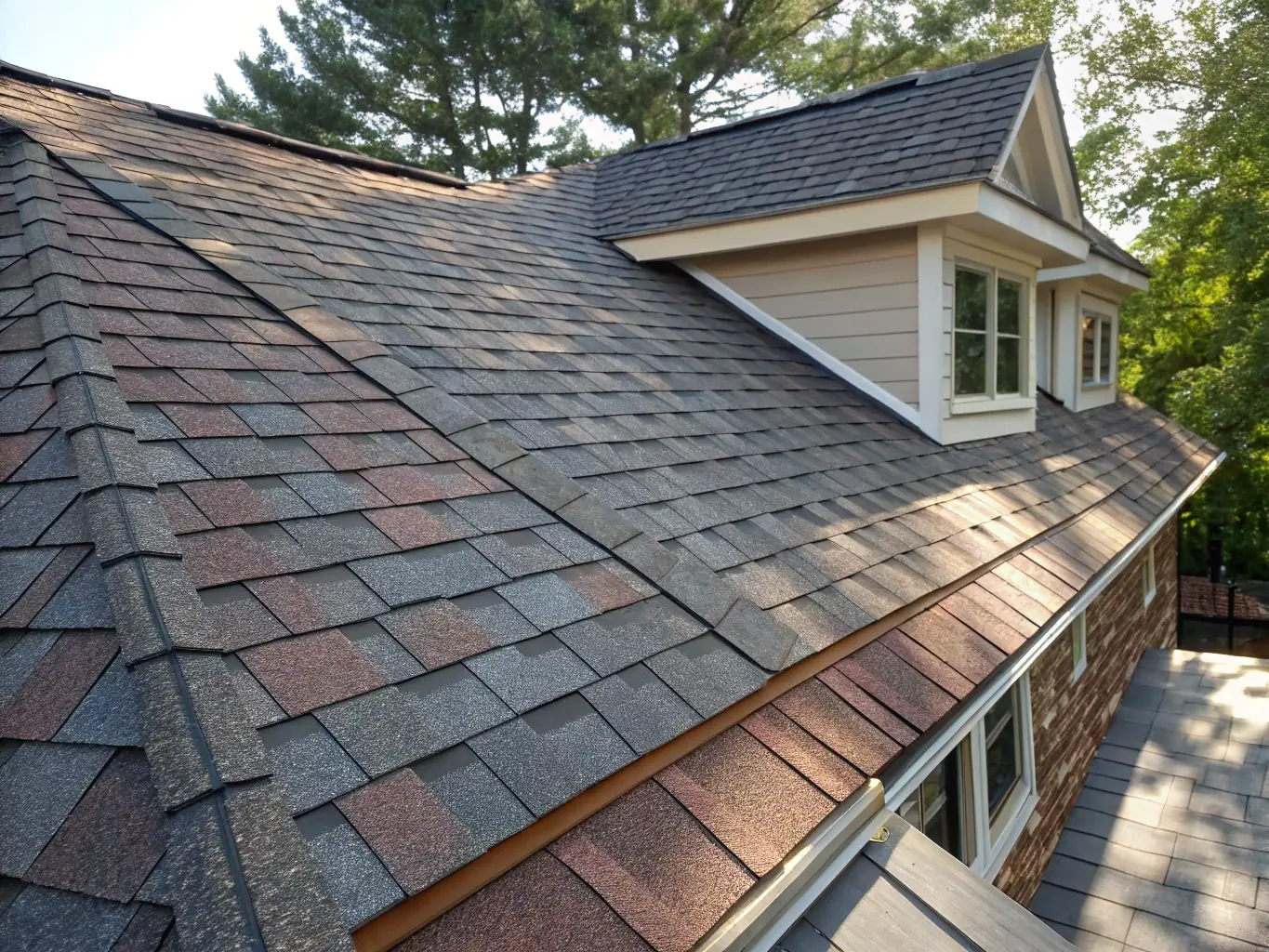 A close-up of a well-maintained roof, showcasing the benefits of regular maintenance and preventative care.