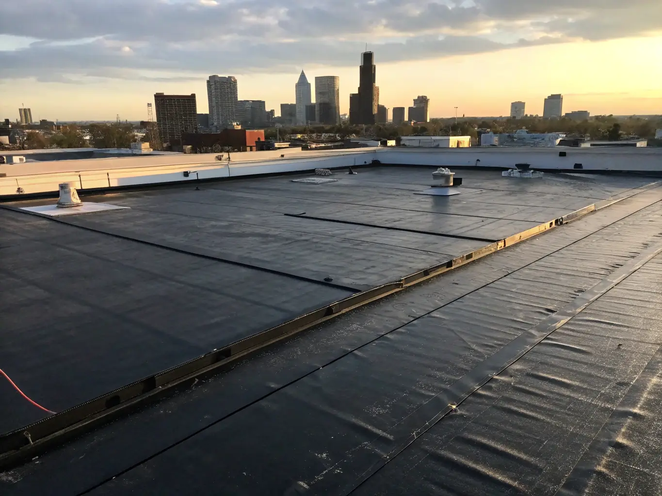 A newly installed commercial roof, highlighting the modern materials and professional installation by Long View Roofing.