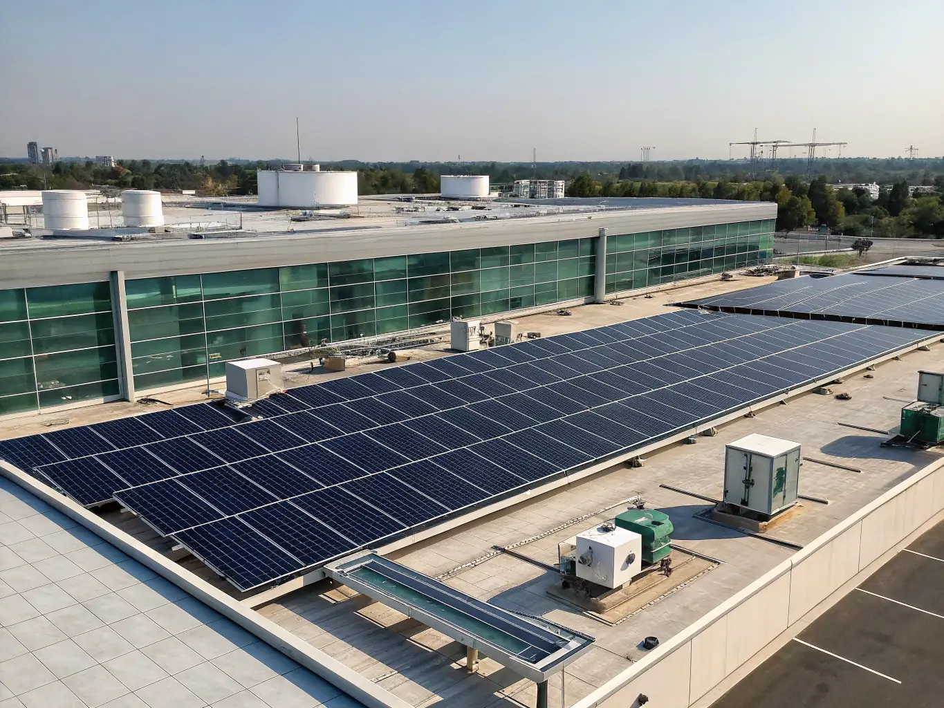A commercial building in San Antonio undergoing roof maintenance, highlighting Long View Roofing's commitment to preserving the integrity of commercial roofing systems.